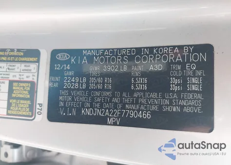 2015 Kia Soul из США, поврежденный, VIN KNDJN2A22F7790466